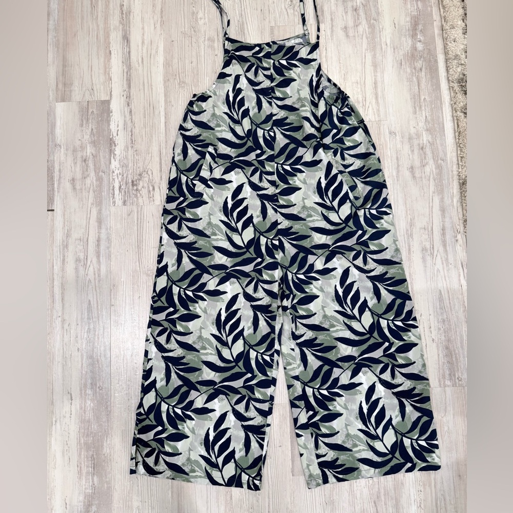 Leaf Print Jumpsuit in Black and Green